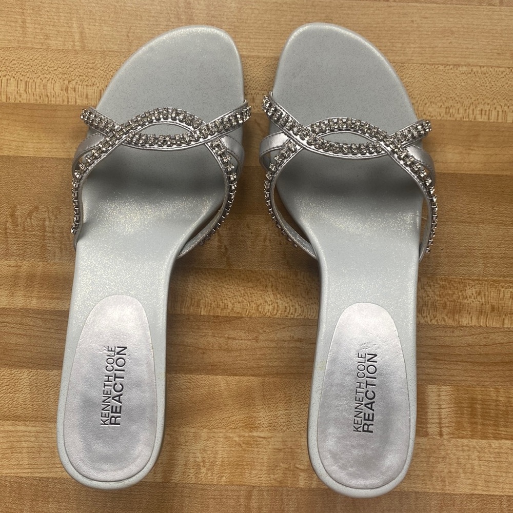 Kenneth Cole silver rhinestone heels
